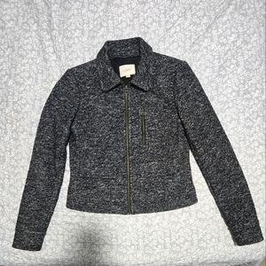 Ann Taylor LOFT Charcoal Marled Full Zip Long Sleeve Wool Blend Short Jacket XS
